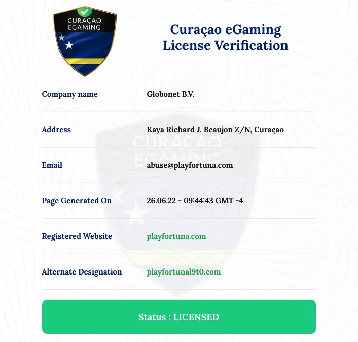 Лицензия Плей Фортуны